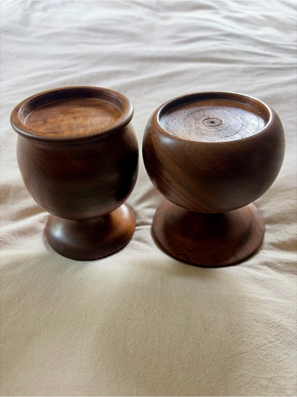 Set of Two Vintage Candle Holders - Rich Walnut Tone